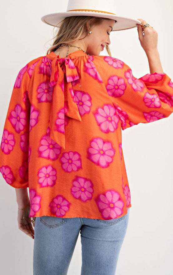 ET26891 BUBBLE SLEEVE PRINT TOP