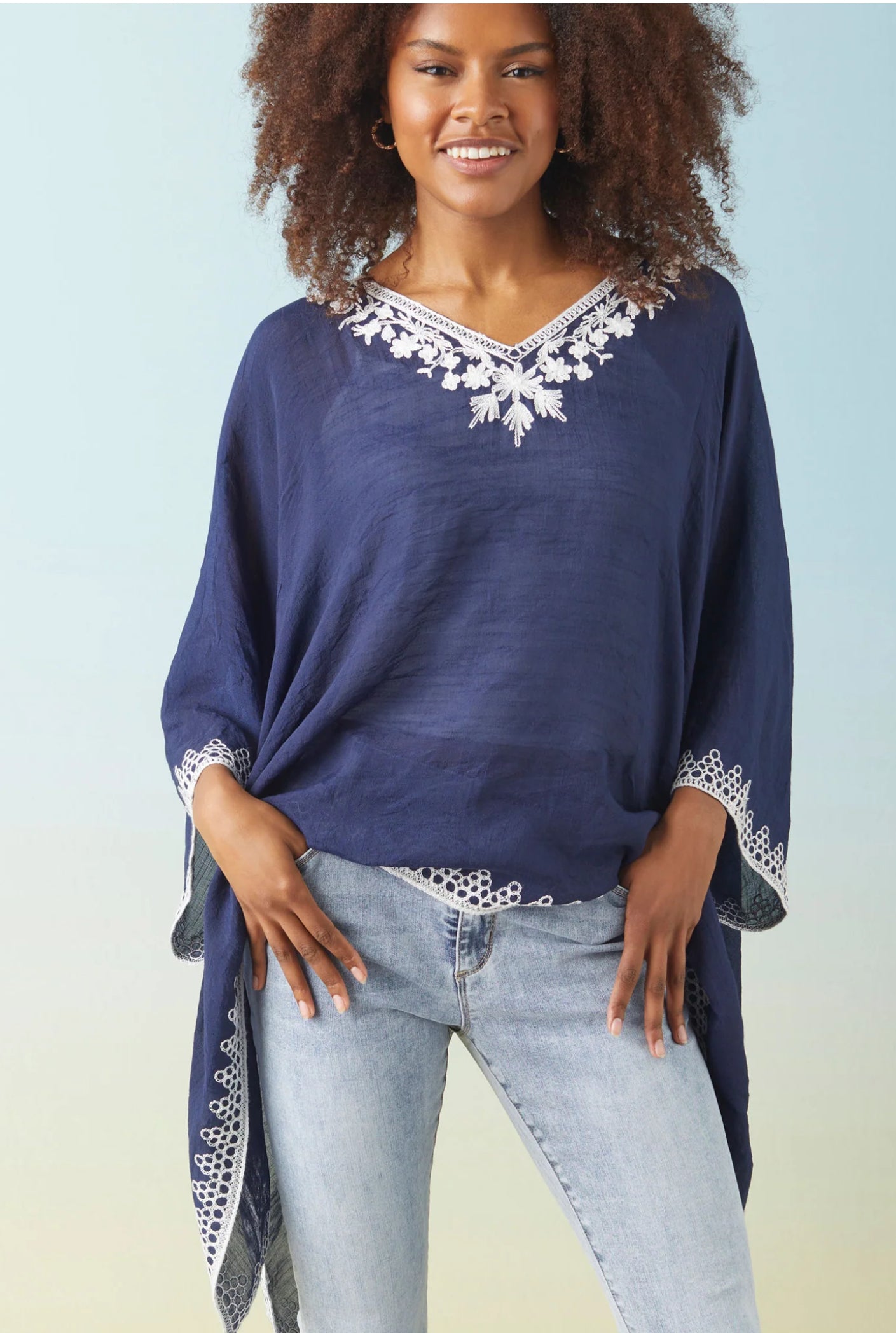 Amaryllis Poncho with Embroidery Trim