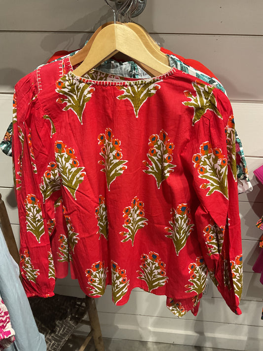 SRT1935-1 LONG SLEEVE FLORAL DETAIL V-NECK TOP