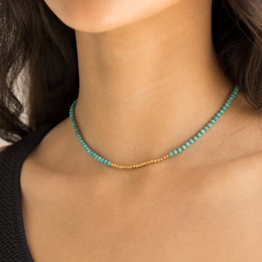 Waterproof Turquoise Beaded Necklace 553