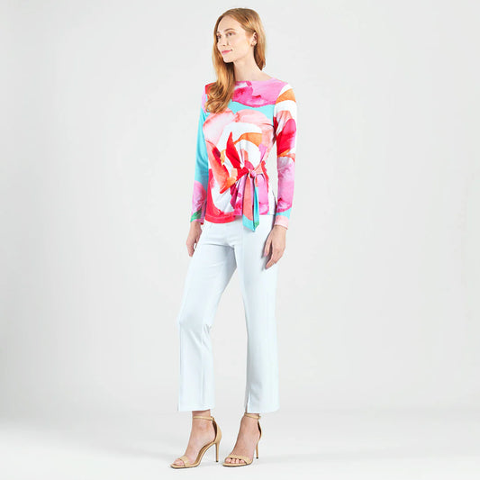 Side Tie Waist Top - Petal Watercolor T12P2