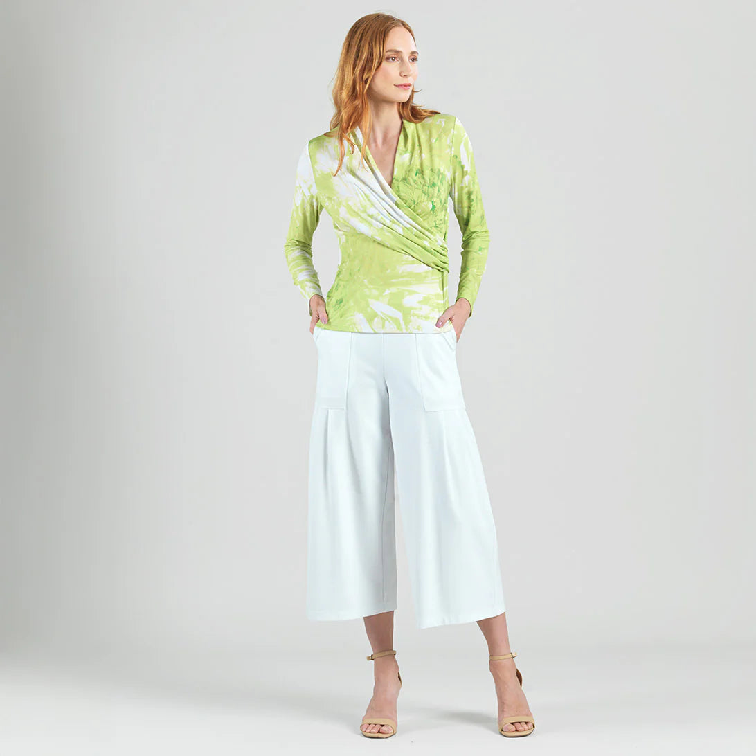 V-Neck Draped Pleat Top - Floral Citrus T414P3
