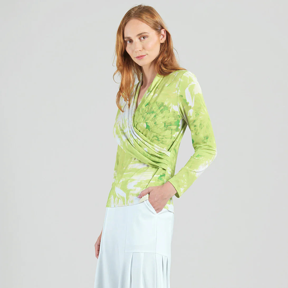 V-Neck Draped Pleat Top - Floral Citrus T414P3