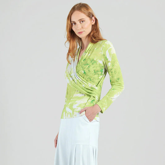 V-Neck Draped Pleat Top - Floral Citrus T414P3