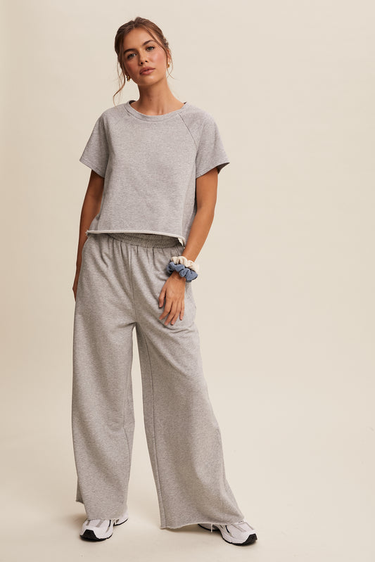 TEE AND WIDE LEG PANTS SET HEATHER GREY LSET153-HGR