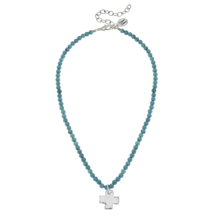 SILVER CROSS ON BEADED NECKLACE VARIOUS STYLES 3343