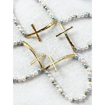 HAMMERED CROSS BEAD STRETCH BRACELET