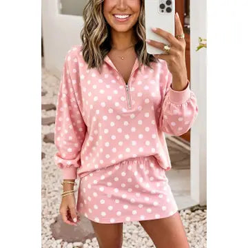 F/W26 New Colorful Polka Dot Zip Neck Skort Set