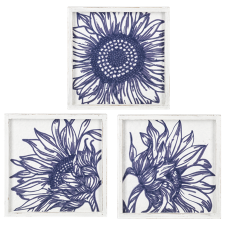 BLUE SUNFLOWER WITH WHITE BACKGROUND WALL DECOR