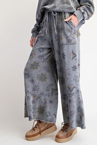 EB91075 FLORAL PRINTED WASHED TERRY PANTS