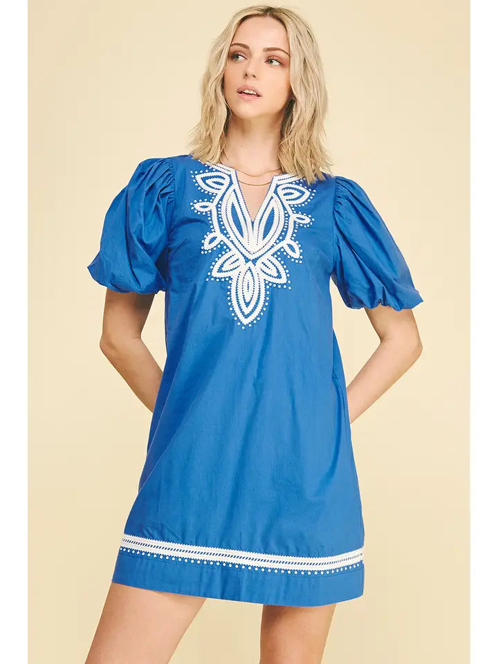 Embroidered Detail Mini Dress - 6038DA