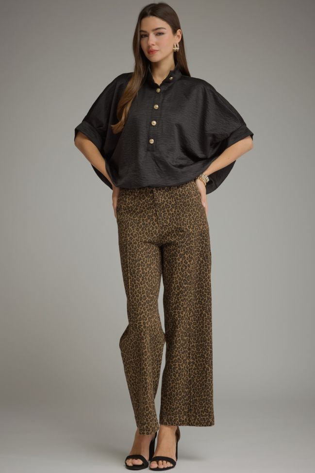 T34043 BLACK COLLARED CUFF SLEEVE TOP