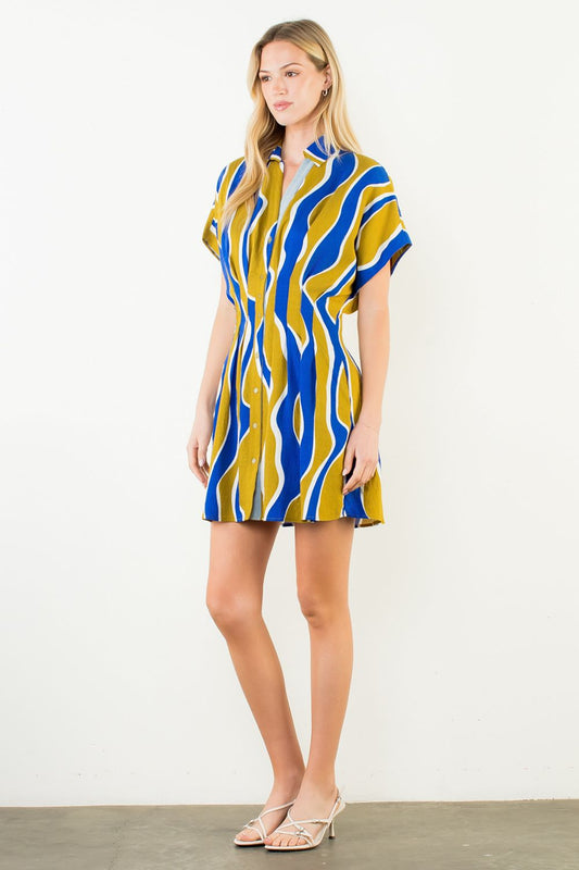 FTM3218 SHORT SLEEVE WAVY STRIPED DRESS