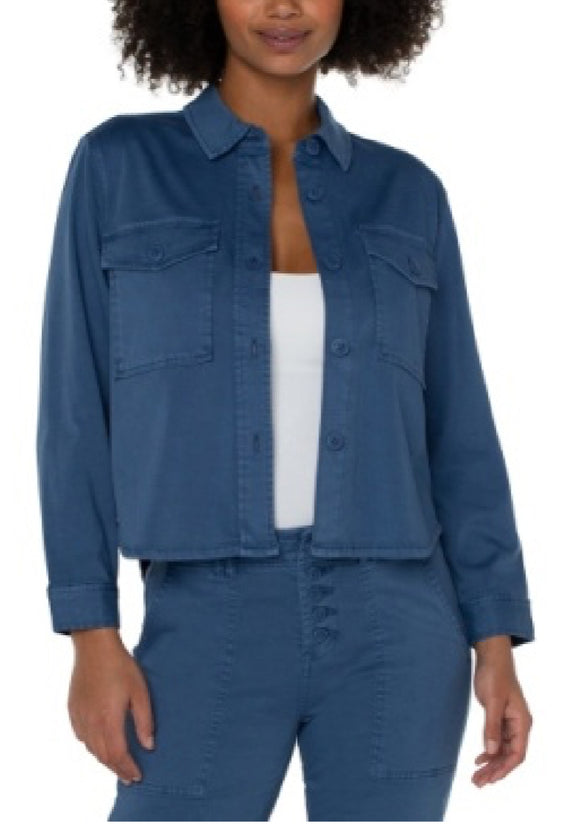 LM1077L12  CROPPED SHIRT JACKET QUEEN BLUE