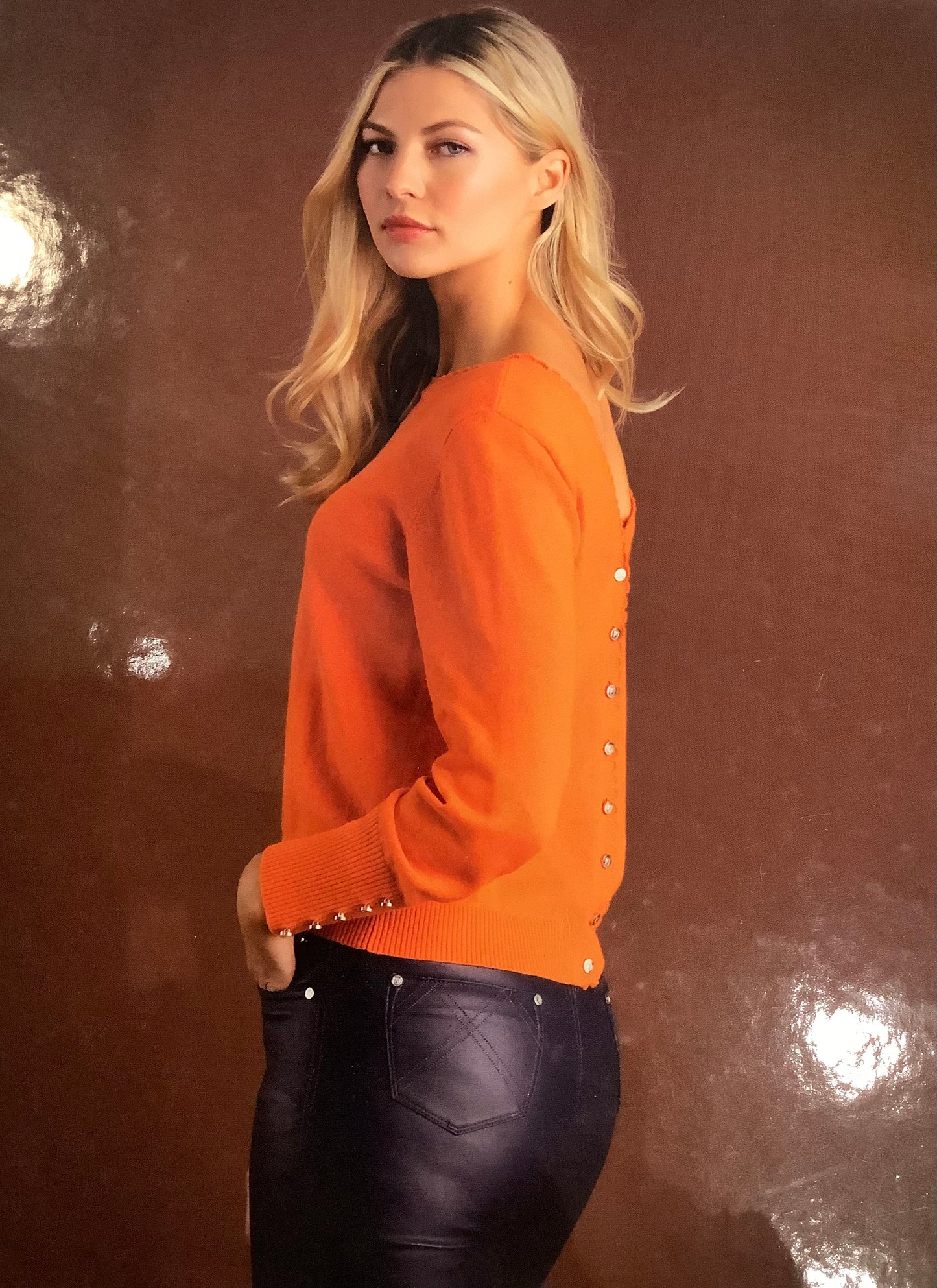 7210 ORANGE BUTTON DOWN CARDIGAN