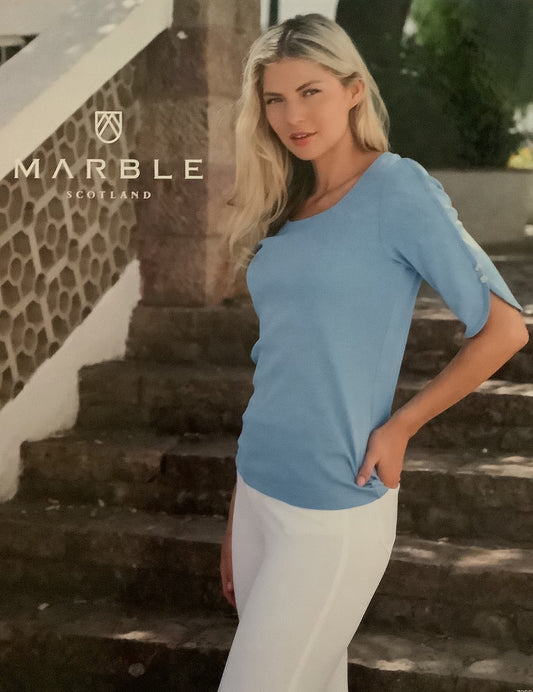 7359 KNIT TOP W 3/4 SLEEVE AMD BUTTON DETAIL ON SLEEVE