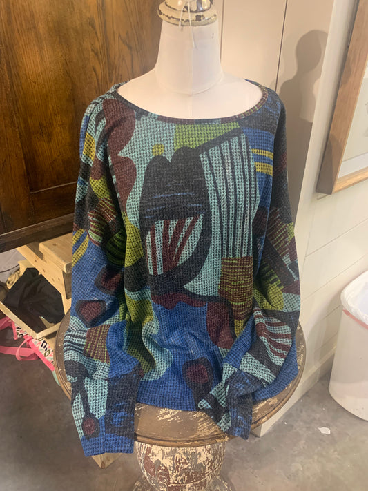 536-4777 MULTI COLOR PATTERNED LONG SLEEVE TOP