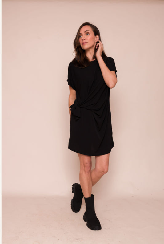 GIANELLA STRETCH CREPE TIE DETAIL TUNIC BLK