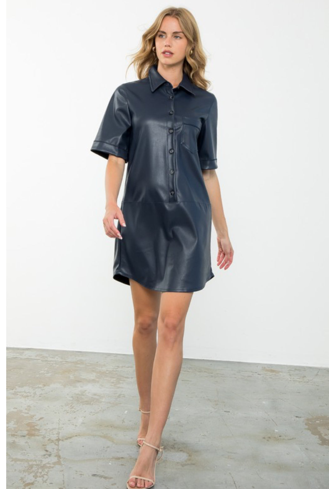 THS1436 SHORT SLEEVE BUTTON UP VEGAN LEATHER DRESS TheRanchersDaughter THS1436 SHORT SLEEVE BUTTON UP VEGAN LEATHER DRESS TheRanchersDaughter