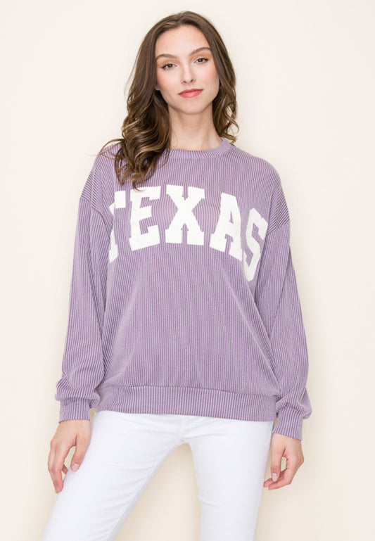 T-39993 RIBBED TEXAS GRAPHIC TOP