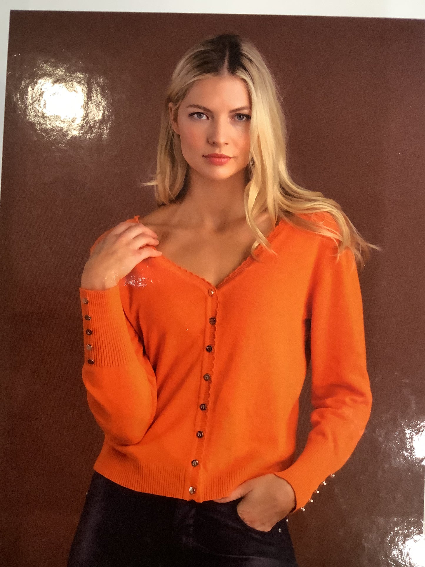 7210 ORANGE BUTTON DOWN CARDIGAN