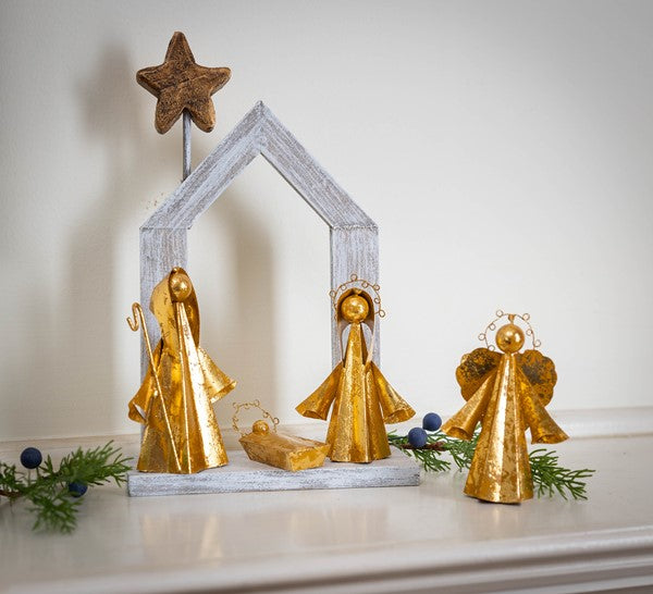 Set/4 4" Mini Holy Family with Angel, Gold Leafed Item #: JM92003S