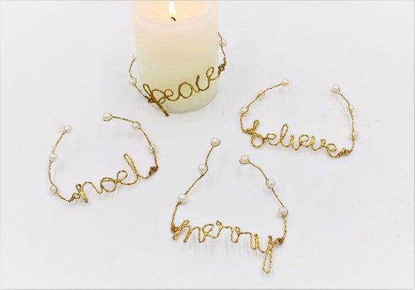 4" Gold Word Embellishments with Pearls JM92006A