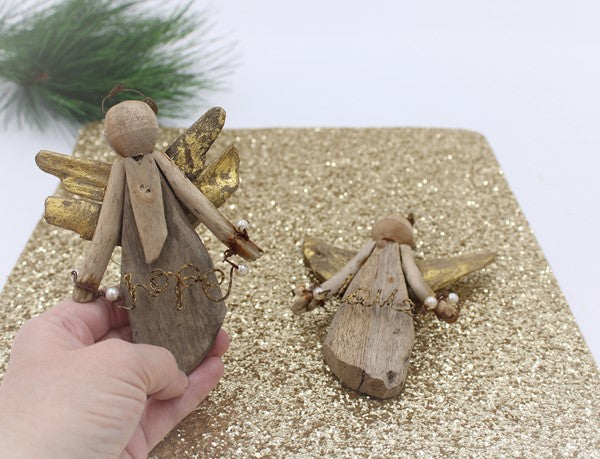 4.5" Driftwood Angel Ornament with Wire Words, 2 Assorted, Hope/Love Item #: JM92027A