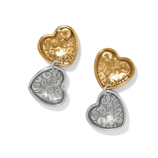 JA0112 TRIANON HEART SALL TOW TONE POST DROP EARRING