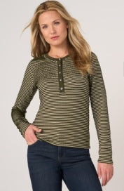 long slv knit henley top w sweater trim LM8M85KB40