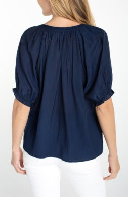 short sleeve half placket woven blouse LM8E83WV48