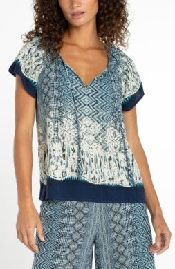 short slv woven top w/ front tie detail LM8K51HE9P22
