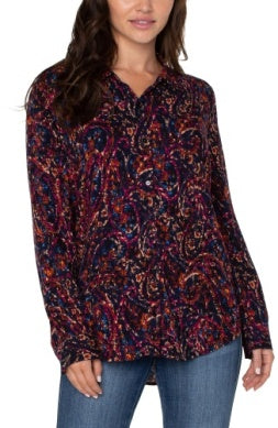 LM8543C44P14  BUTTON UP WOVEN PAISLEY BLOUSE