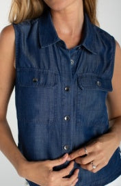 sleeveless button top with pockets LM8K79Y47