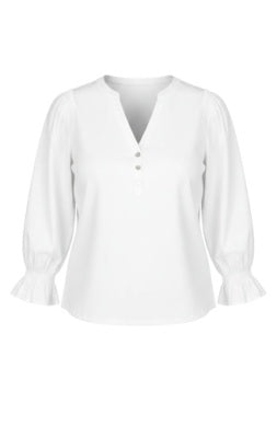 3/4 slv knit-to-woven top w/ smocking LM8L90K99