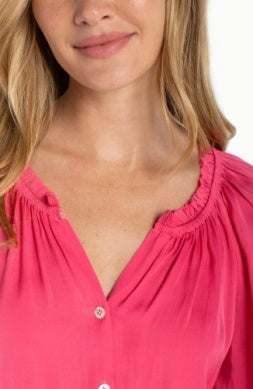 3/4 slv bttn frnt woven top w ruffle details LM8K96PS3