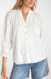 3/4 slv button front woven top w/emb LM8K15EE60E2