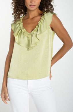 ruffle front sleeveless woven to knit top LM8J96WV90 lime crema