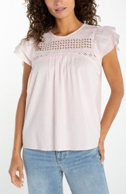 dbl flutter sleeve woven blouse w/ emb LM8K17EE60E9