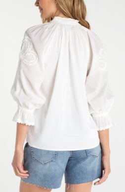 3/4 slv button front woven top w/emb LM8K15EE60E2