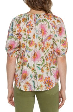 LM8B67EE9P96 SHORT SLEEVE BUTTON FRONT FLORAL BLOUSE