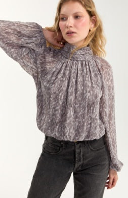 long slv shirred mockneck woven top LM8L89WN10