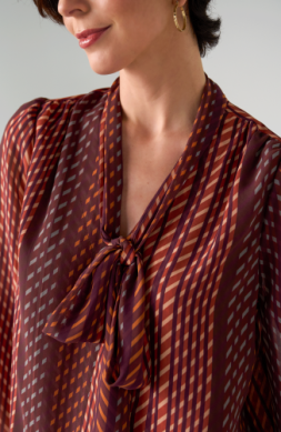 long slv woven blouse w neck tie LM8L72HD4P59