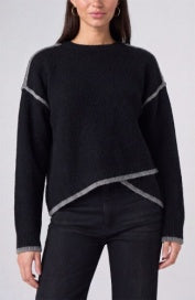 long slv crewneck sweater w cream tulip hem LM8M13SE12