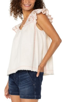 flutter sleeve v neck woven blouse w emb LM8F81WV70E6