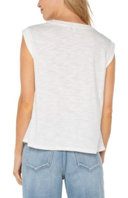 SLEEVELESS WOVEN KNIT TOP