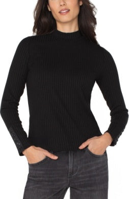 long slv mock neck knit top w/ button detail LM8J03K61