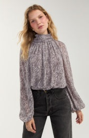 long slv shirred mockneck woven top LM8L89WN10