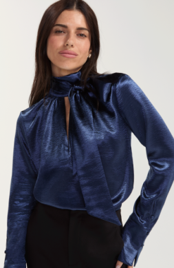 long slv woven blouse w back necktie LM8L63WN24