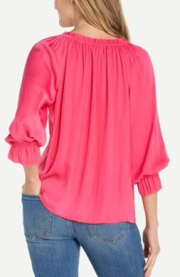 3/4 slv bttn frnt woven top w ruffle details LM8K96PS3